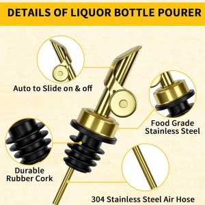 6 Pcs Auto Flip Liquor & Oil Pour Spout, 304 Stainless Steel Dispenser Spout for Olive Oil, Alcohol, Wine, Vinegar, Home & Bar Essential Tools, Gold