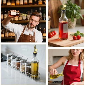 6 Pcs Auto Flip Liquor & Oil Pour Spout, 304 Stainless Steel Dispenser Spout for Olive Oil, Alcohol, Wine, Vinegar, Home & Bar Essential Tools, Gold