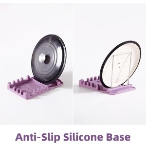 Silicone Utensil Rest with Foldable Stainless Steel Lid Holder – Multi-Slot Spoon & Spatula Holder, Heat Resistant, Non-Slip Rubber Feet, Dishwasher Safe, Space-Saving Kitchen Tool-grey