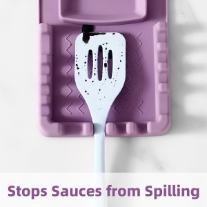 Silicone Utensil Rest with Foldable Stainless Steel Lid Holder – Multi-Slot Spoon & Spatula Holder, Heat Resistant, Non-Slip Rubber Feet, Dishwasher Safe, Space-Saving Kitchen Tool-grey