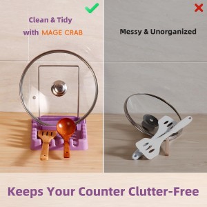 Silicone Utensil Rest with Foldable Stainless Steel Lid Holder – Multi-Slot Spoon & Spatula Holder, Heat Resistant, Non-Slip Rubber Feet, Dishwasher Safe, Space-Saving Kitchen Tool-grey