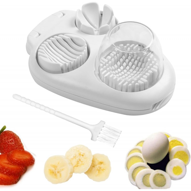 2 Pcs 3 In 1 Egg Slicer,Egg Slicer For Hard Boiled Eggs,Stainless Steel Strawberry Slicer,Egg Cutter,Egg Opener For Hard Boiled Eggs,3 Slice Modes For Strawberry, Mushroom, Grape, Cherry Tomato