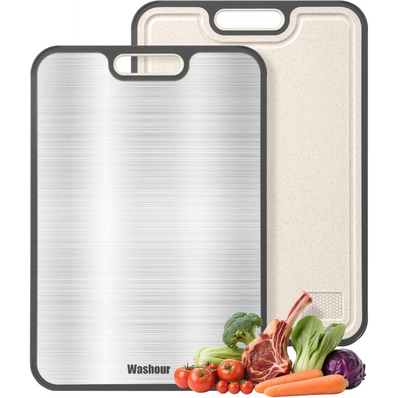 Titanium Cutting Boards for Kitchen, Non Toxic 2-in-1 Cutting Board Double Sided, Food Grade Chopping Boards for Fresh Meat Vegetable, Easy to Clean Large Size 16”×11”