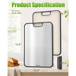 Titanium Cutting Boards for Kitchen, Non Toxic 2-in-1 Cutting Board Double Sided, Food Grade Chopping Boards for Fresh Meat Vegetable, Easy to Clean Large Size 16”×11”