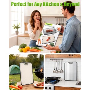 Titanium Cutting Boards for Kitchen, Non Toxic 2-in-1 Cutting Board Double Sided, Food Grade Chopping Boards for Fresh Meat Vegetable, Easy to Clean Large Size 16”×11”