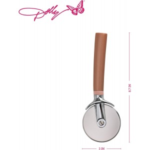 Dolly Parton Pizza Wheel with Blush Design – Stainless Steel Blade, Ergonomic Handle with Finger Guard, Dishwasher Safe, 8.7 Inch