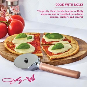 Dolly Parton Pizza Wheel with Blush Design – Stainless Steel Blade, Ergonomic Handle with Finger Guard, Dishwasher Safe, 8.7 Inch