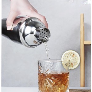 Cocktail Shaker Set, 6-Piece 24oz Shaker Strainer Muddler Jigger Mixing Spoon Pourers (Set of 6)