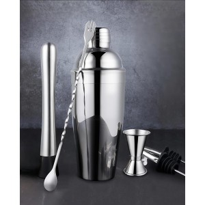 Cocktail Shaker Set, 6-Piece 24oz Shaker Strainer Muddler Jigger Mixing Spoon Pourers (Set of 6)
