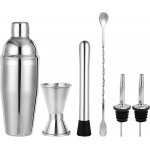 Cocktail Shaker Set, 6-Piece 24oz Shaker Strainer Muddler Jigger Mixing Spoon Pourers (Set of 6)