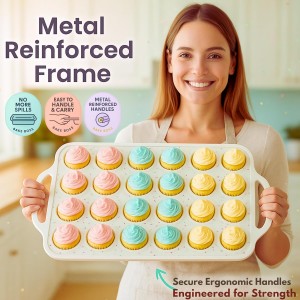 2-Pack Silicone Muffin Pan Set – Regular 12 Cup & Mini 24-Cup Silicone Muffin Pans for Baking – Nonstick Silicone Cupcake Pan with Metal-Reinforced Handles – BPA-Free, Dishwasher-Safe, Cream