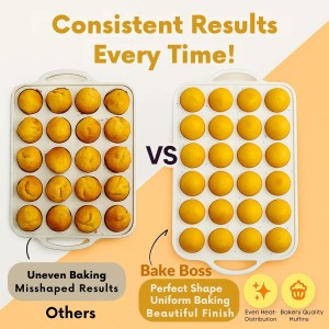 2-Pack Silicone Muffin Pan Set – Regular 12 Cup & Mini 24-Cup Silicone Muffin Pans for Baking – Nonstick Silicone Cupcake Pan with Metal-Reinforced Handles – BPA-Free, Dishwasher-Safe, Cream