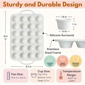 2-Pack Silicone Muffin Pan Set – Regular 12 Cup & Mini 24-Cup Silicone Muffin Pans for Baking – Nonstick Silicone Cupcake Pan with Metal-Reinforced Handles – BPA-Free, Dishwasher-Safe, Cream