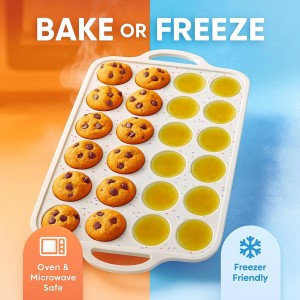 2-Pack Silicone Muffin Pan Set – Regular 12 Cup & Mini 24-Cup Silicone Muffin Pans for Baking – Nonstick Silicone Cupcake Pan with Metal-Reinforced Handles – BPA-Free, Dishwasher-Safe, Cream