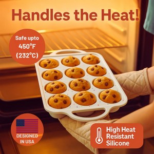 2-Pack Silicone Muffin Pan Set – Regular 12 Cup & Mini 24-Cup Silicone Muffin Pans for Baking – Nonstick Silicone Cupcake Pan with Metal-Reinforced Handles – BPA-Free, Dishwasher-Safe, Cream