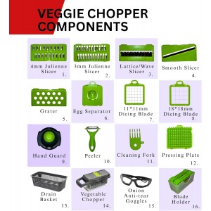 17 in 1 Vegetable Chopper Mandoline Slicer – All In One Veggie Cutter Food Grater Includes Onion Goggles, Egg Separator, Hand Guard – Sharp Stainless Steel Blades – 2 in 1 Drain Basket