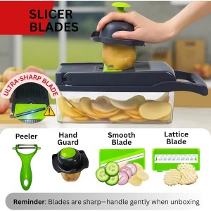 17 in 1 Vegetable Chopper Mandoline Slicer – All In One Veggie Cutter Food Grater Includes Onion Goggles, Egg Separator, Hand Guard – Sharp Stainless Steel Blades – 2 in 1 Drain Basket