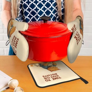 Cute Cat Oven Mitts and Pot Holder Set, Funny Heat Resistant Kitchen Gloves Hot Pad, Cooking Baking Lovers Spring Easter Gifts for Women, Whimsical Kitchen Decor & Gifts for Chef Cooks Cat Lovers Mom