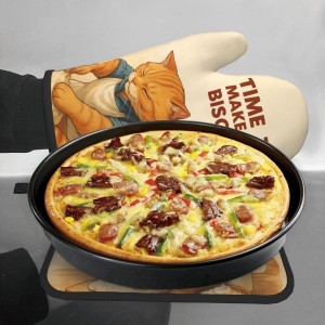 Cute Cat Oven Mitts and Pot Holder Set, Funny Heat Resistant Kitchen Gloves Hot Pad, Cooking Baking Lovers Spring Easter Gifts for Women, Whimsical Kitchen Decor & Gifts for Chef Cooks Cat Lovers Mom