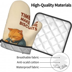 Cute Cat Oven Mitts and Pot Holder Set, Funny Heat Resistant Kitchen Gloves Hot Pad, Cooking Baking Lovers Spring Easter Gifts for Women, Whimsical Kitchen Decor & Gifts for Chef Cooks Cat Lovers Mom