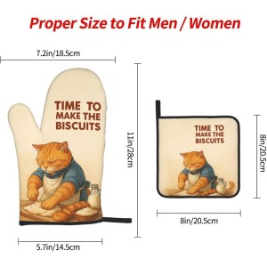 Cute Cat Oven Mitts and Pot Holder Set, Funny Heat Resistant Kitchen Gloves Hot Pad, Cooking Baking Lovers Spring Easter Gifts for Women, Whimsical Kitchen Decor & Gifts for Chef Cooks Cat Lovers Mom