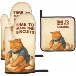 Cute Cat Oven Mitts and Pot Holder Set, Funny Heat Resistant Kitchen Gloves Hot Pad, Cooking Baking Lovers Spring Easter Gifts for Women, Whimsical Kitchen Decor & Gifts for Chef Cooks Cat Lovers Mom