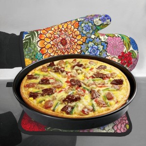 Boho Floral Oven Mitts and Pot Holders Sets of 3, Colorful Flowers Heat Resistant Kitchen Gloves Hot Pads, Chef Baking Gifts for Baker Women Mom Wife, Spring Easter Kitchen Gifts for Cooking Lover