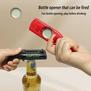 Bottle Opener with Cap Launcher,Funny Shooting Gun Creative Opener for Family Gatherings Party Games Bar Outdoor BBQ,Cool Gifts for Birthday Christmas Father's Day (3, Black-Red-Gray)