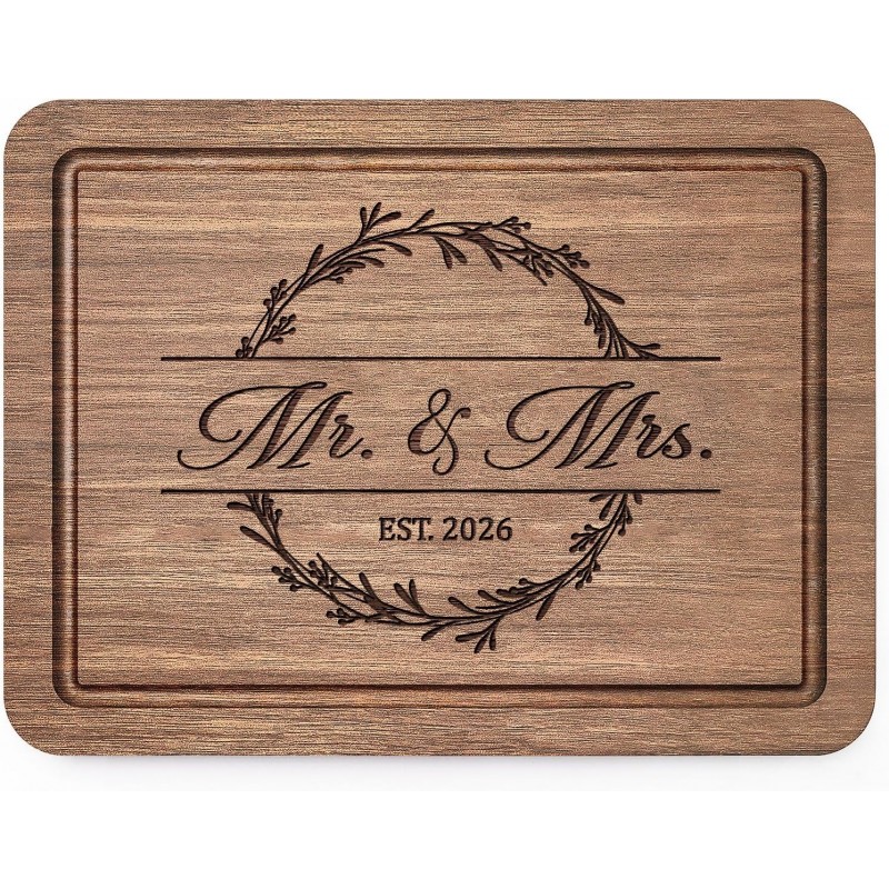 Wedding Gifts for Couples 2026, Bridal Shower Gifts- Walnut Wood Cutting Board Engraved with Mr. and Mrs. EST. 2026- Mr and Mrs/Wedding/Engagement Gift for Newlyweds Bride and Groom