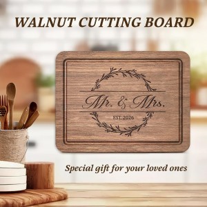 Wedding Gifts for Couples 2026, Bridal Shower Gifts- Walnut Wood Cutting Board Engraved with Mr. and Mrs. EST. 2026- Mr and Mrs/Wedding/Engagement Gift for Newlyweds Bride and Groom