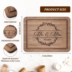 Wedding Gifts for Couples 2026, Bridal Shower Gifts- Walnut Wood Cutting Board Engraved with Mr. and Mrs. EST. 2026- Mr and Mrs/Wedding/Engagement Gift for Newlyweds Bride and Groom