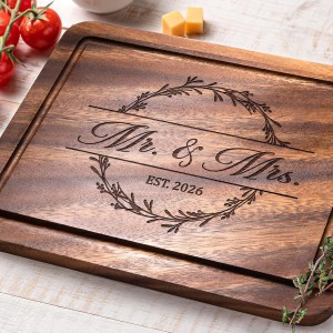 Wedding Gifts for Couples 2026, Bridal Shower Gifts- Walnut Wood Cutting Board Engraved with Mr. and Mrs. EST. 2026- Mr and Mrs/Wedding/Engagement Gift for Newlyweds Bride and Groom