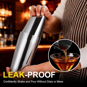 Boston Shaker Set, 18oz & 28oz 2-Piece Tins, Professional 304 Stainless Steel Cocktail Shaker with Leak-Proof Weighted Base for Bartending, Home & Bar Use (Silver)
