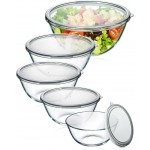 Glass Mixing Bowls with Lids Set of 5(4.78QT,2.2QT,1.7QT,1.1QT,0.85QT),Thick Glass Nesting Bowls for Kitchen Baking,Cooking Prep,Storage,Serving,Large Salad Bowls,Dishwasher Microwave Freezer Safe