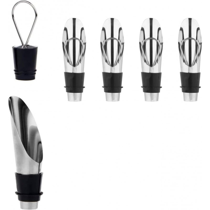 Stainless Steel Wine Aerator and Pourer Set, 5-Piece 2-in-1 Wine Spout with Silicone Bottle Stopper, Premium Silver Wine Accessories for Home Bar, Elegant Gift Box, No-Drip Pouring & Enhanced Flavor