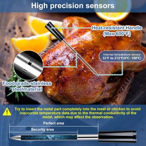 Wireless Meat Thermometer Bluetooth with Ceramic Probe: Waterproof Digital Oven Food Thermometer for Grill Fryer BBQ, 600Ft Range & Smart App for iOS/Android/air, Cooking for Outdoor,Home, Apartment