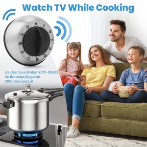 Kitchen Timer for Cooking, Chef Cooking Magnetic Timer - No Batteries Required - Loud Alarm, Mechanical Desk Manual Timers - Magnetic Clock Backing, Countdown Reminder - Stainless Steel Body