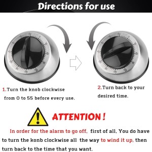 Kitchen Timer for Cooking, Chef Cooking Magnetic Timer - No Batteries Required - Loud Alarm, Mechanical Desk Manual Timers - Magnetic Clock Backing, Countdown Reminder - Stainless Steel Body