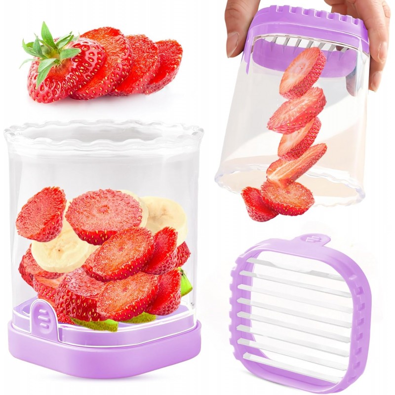 Creative Strawberry & Fruit Slicer - Detachable Cutter with Push Plate (Purple)