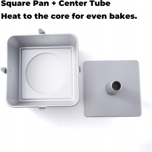 18-Cup Square Tube Cake Pan, 10-Inch Anodized Aluminum Angel Food/Chiffon Pan with Removable Bottom & Cooling Feet, Two-Piece Tall-Sided Tube Pan for Baking Pound Cake