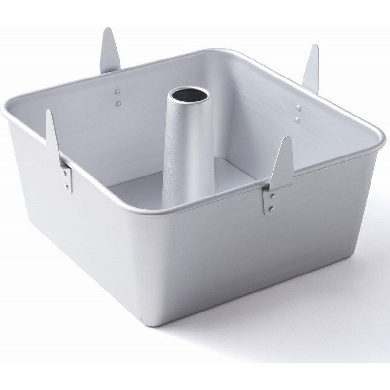 18-Cup Square Tube Cake Pan, 10-Inch Anodized Aluminum Angel Food/Chiffon Pan with Removable Bottom & Cooling Feet, Two-Piece Tall-Sided Tube Pan for Baking Pound Cake