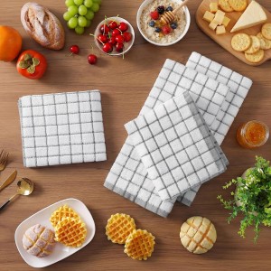 Homaxy Premium Kitchen Towels(16”x 28”, 6 Pack), Large Ring Spun Cotton Dish Towels, Super Absorbent Soft Terry Kitchen Hand Towels, Check Design Tea Towel Set with Hanging Loop, Grey