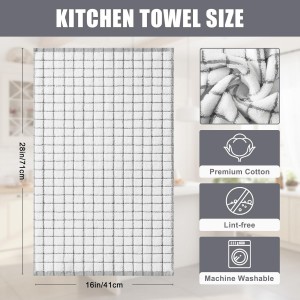 Homaxy Premium Kitchen Towels(16”x 28”, 6 Pack), Large Ring Spun Cotton Dish Towels, Super Absorbent Soft Terry Kitchen Hand Towels, Check Design Tea Towel Set with Hanging Loop, Grey