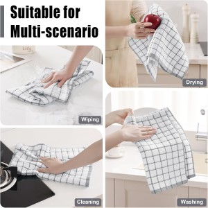 Homaxy Premium Kitchen Towels(16”x 28”, 6 Pack), Large Ring Spun Cotton Dish Towels, Super Absorbent Soft Terry Kitchen Hand Towels, Check Design Tea Towel Set with Hanging Loop, Grey