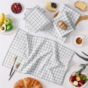 Homaxy Premium Kitchen Towels(16”x 28”, 6 Pack), Large Ring Spun Cotton Dish Towels, Super Absorbent Soft Terry Kitchen Hand Towels, Check Design Tea Towel Set with Hanging Loop, Grey
