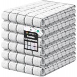 Homaxy Premium Kitchen Towels(16”x 28”, 6 Pack), Large Ring Spun Cotton Dish Towels, Super Absorbent Soft Terry Kitchen Hand Towels, Check Design Tea Towel Set with Hanging Loop, Grey