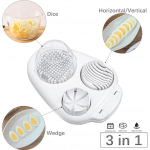 3 In 1 Egg Slicer for Hard Boiled Eggs,3 Slice Modes Egg Cutter,Stainless Steel Dicer for Strawberry Mushroom Grape Cherry, Multifunctional Food Cutter Slicer for Home Kitchen Chopper Gadgets (White)