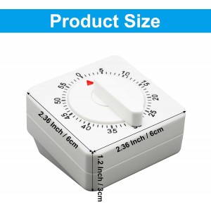Hitefu 2 Pcs Square 60 Minute Mechanical Kitchen Timer, Visual Cooking Timer with Loud Alarm & No Batteries for Classroom/Home (White)