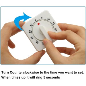 Hitefu 2 Pcs Square 60 Minute Mechanical Kitchen Timer, Visual Cooking Timer with Loud Alarm & No Batteries for Classroom/Home (White)