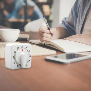 Hitefu 2 Pcs Square 60 Minute Mechanical Kitchen Timer, Visual Cooking Timer with Loud Alarm & No Batteries for Classroom/Home (White)